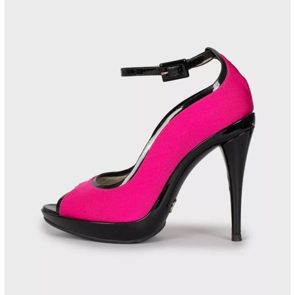 Dolce & Gabbana Pink Patent Wedge Sandals - Size 38.5